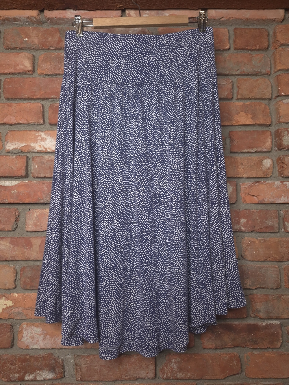 Hilary Radley Navy White Dot A-Line Midi Pull-On Skirt M